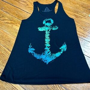 Bear Dance black racerback tank top with/anchor design of fish. Size Medium.